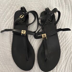 Tory Burch Black Sandals with Gold Hardware
